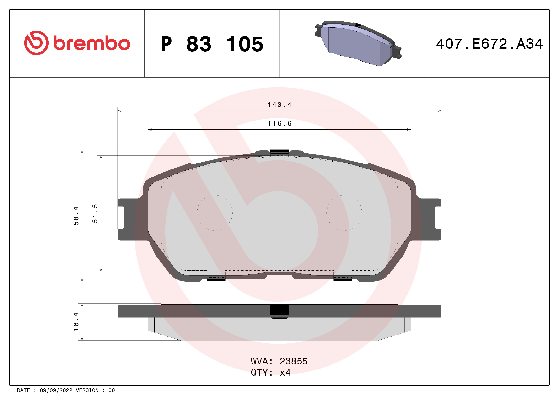 A.B.S. P 83 105 BREMBO Bremsbelagsatz, Scheibenbremse